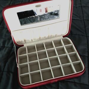 Mele & Co. Red Plush Fabric Jewelry Box and Ring Case with Mirror and Pouch